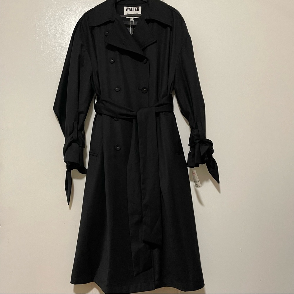 Walter Baker Coat Black Bottoms Pockets Belt Size Large